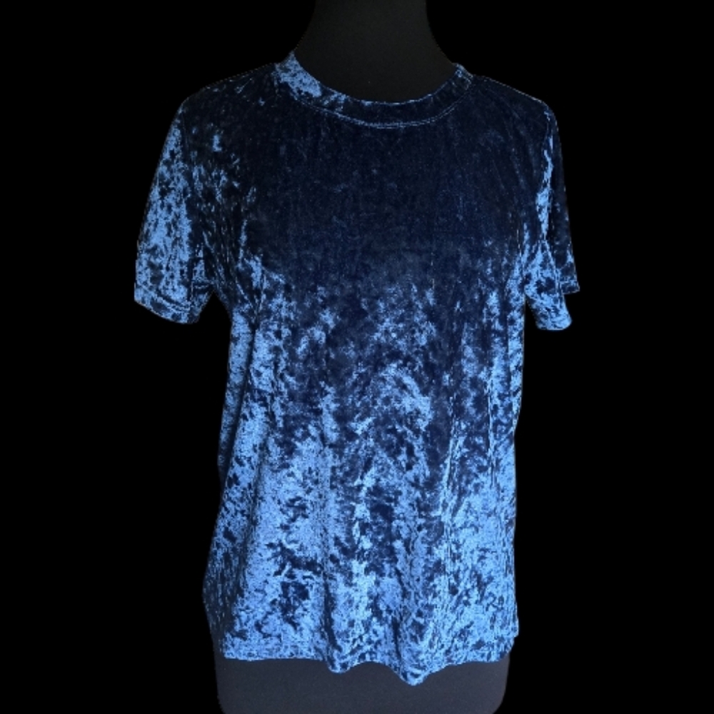 Urban Coco Chic Velvet Short Sleeve Top in Blue